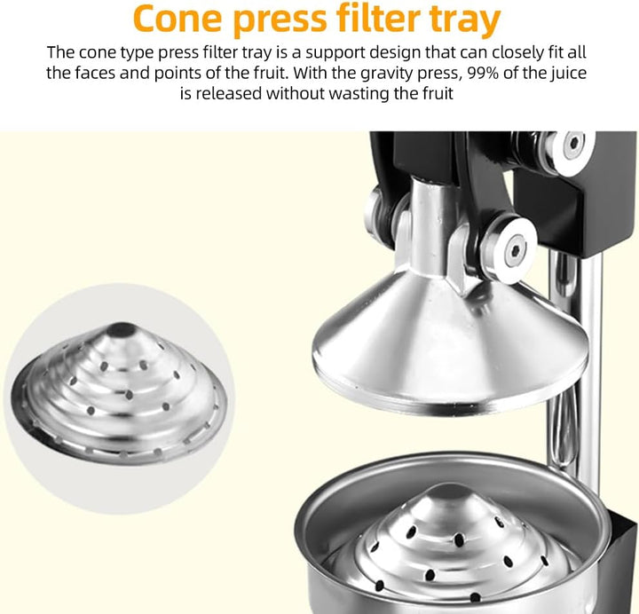 Orvado cast-iron hand press juicer with an orange half, ready for efficient juicing