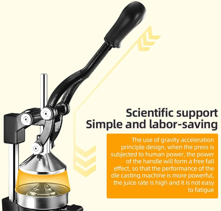 Durable cast-iron manual juicer, stainless steel components, a reliable kitchen essential