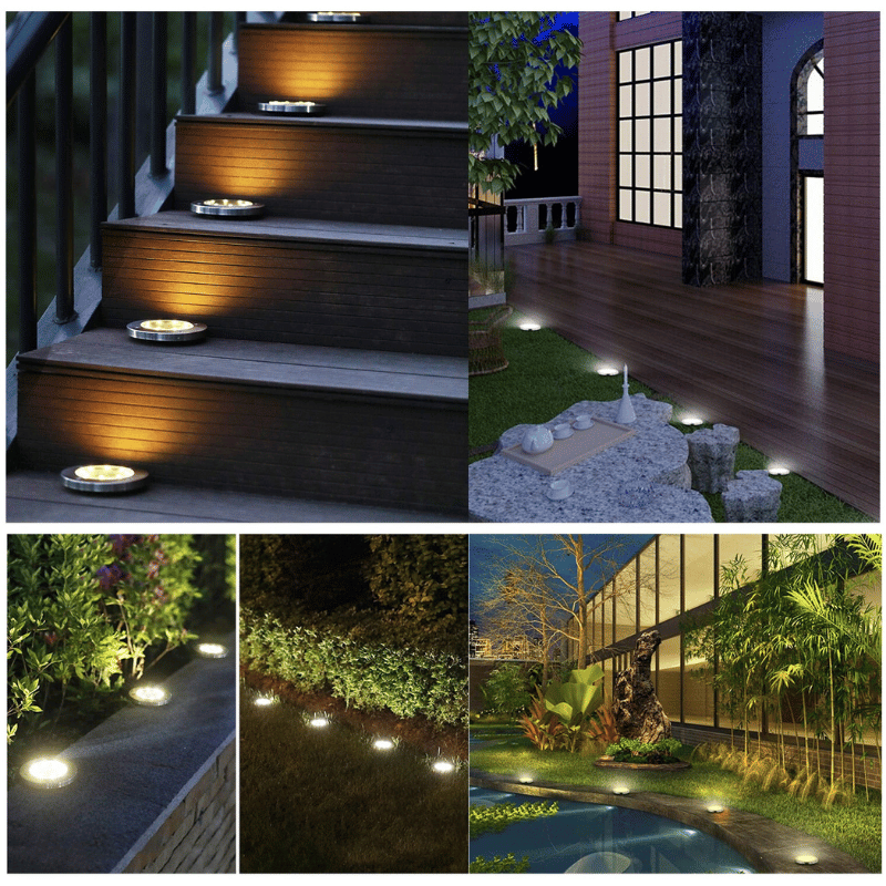 Bright solar ground lights, wireless LED garden path lighting for outdoor landscape decor, easy installation.