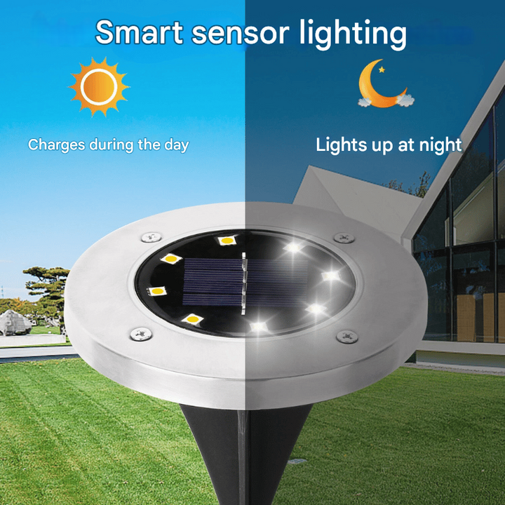 SunHalo wireless solar ground lights, waterproof LED for outdoor garden and landscape path illumination.