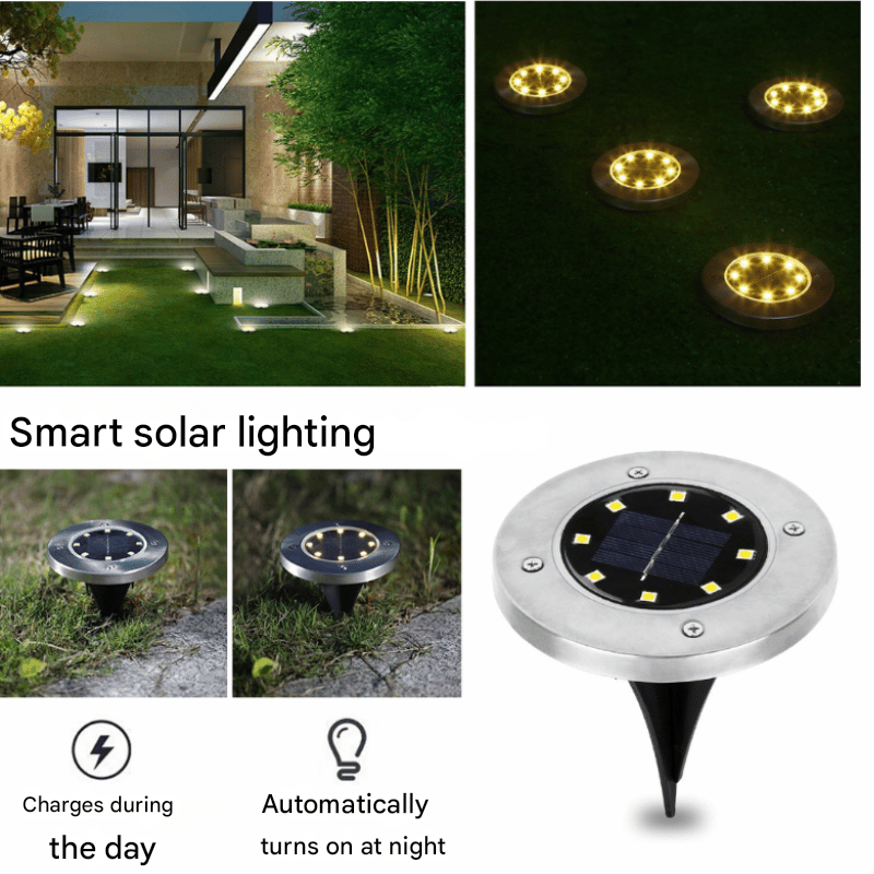 Versatile outdoor solar ground lights, wireless LED for garden, path & landscape lighting, energy-saving.