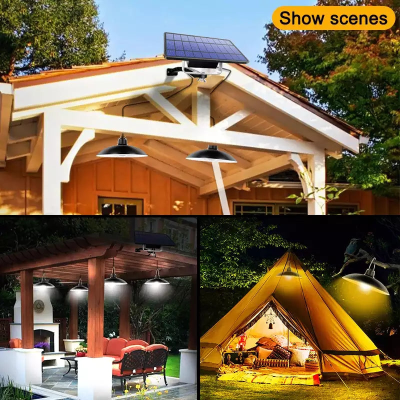 Bright solar LED outdoor lamps. Energy-efficient wireless garden light set with convenient remote control.