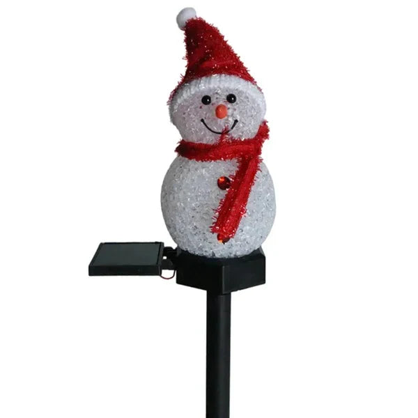 Festive solar snowman light, an adorable addition to any outdoor Christmas or holiday garden display.
