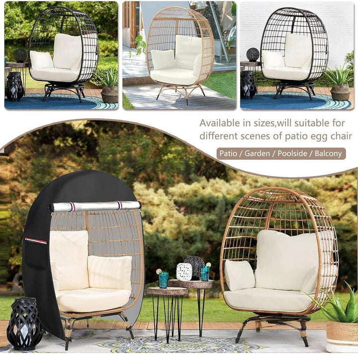 Padded outdoor egg chair cover, featuring a secure double zipper for enhanced weather defense.