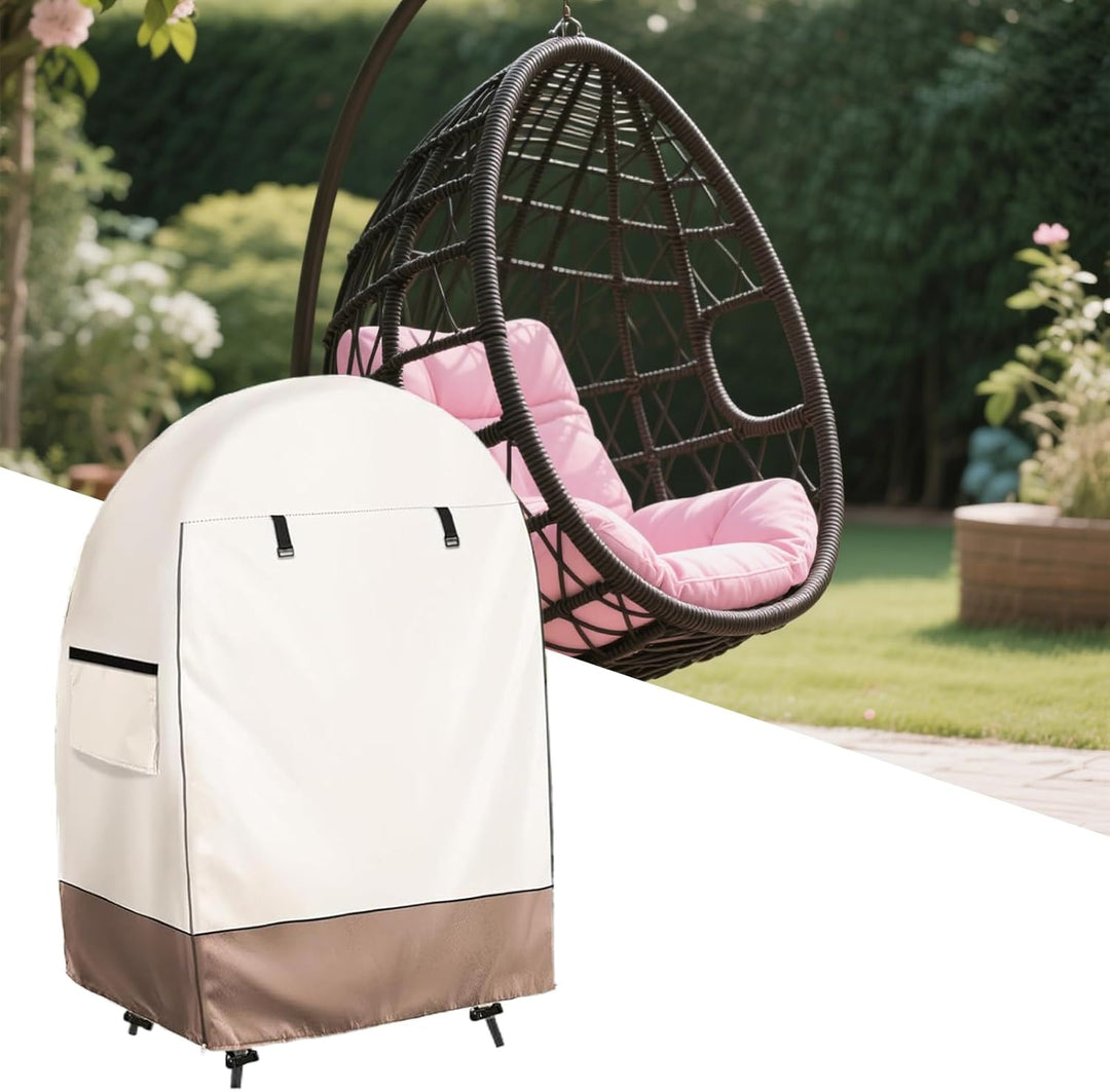 Waterproof egg chair cover with integrated double zipper, ideal for patio and garden.