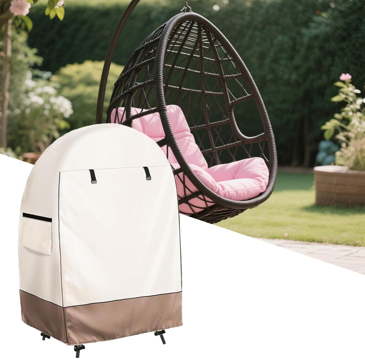 Waterproof egg chair cover with integrated double zipper, ideal for patio and garden.