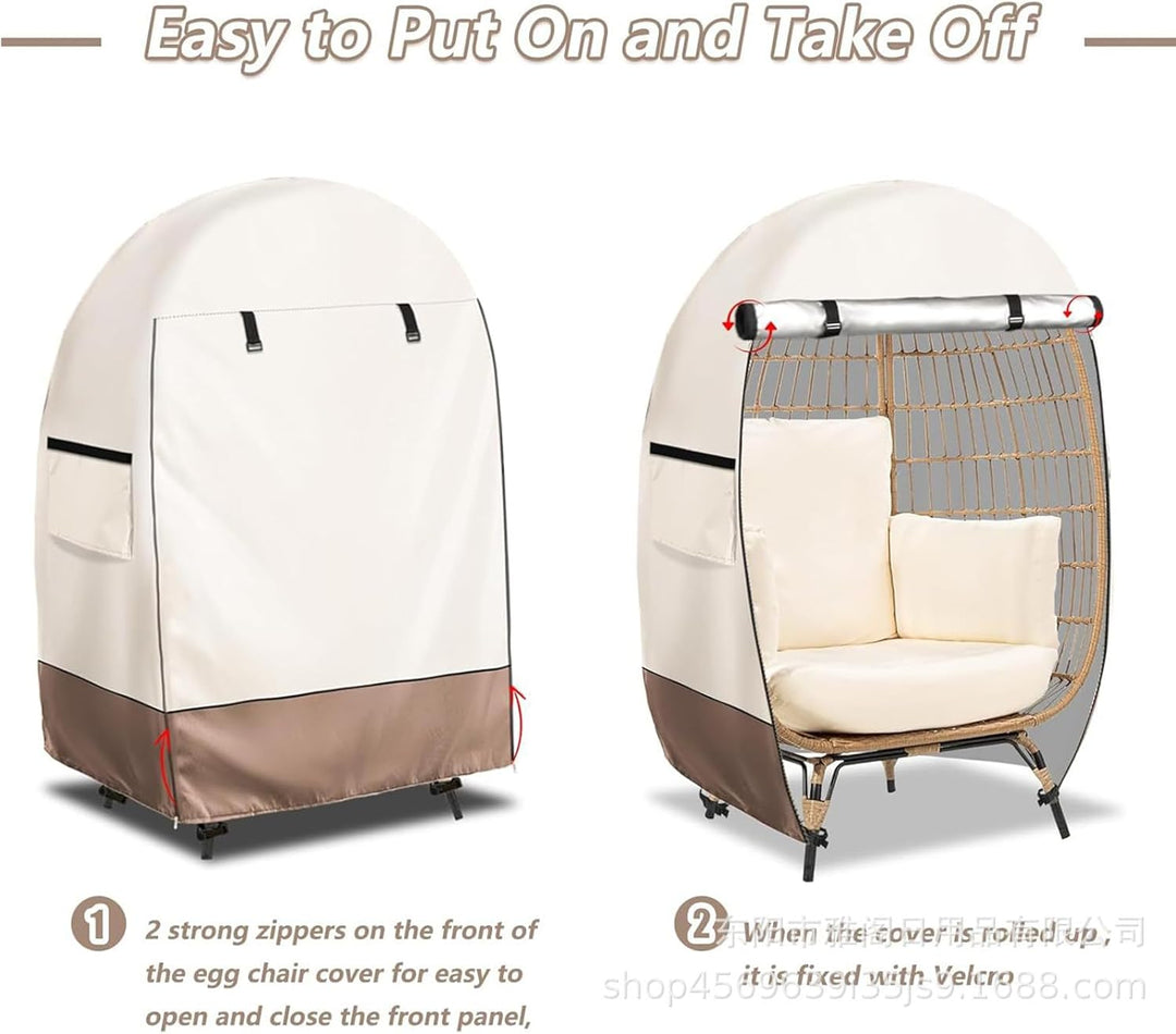 Solara waterproof egg chair cover with a convenient double zipper, safeguarding against elements.