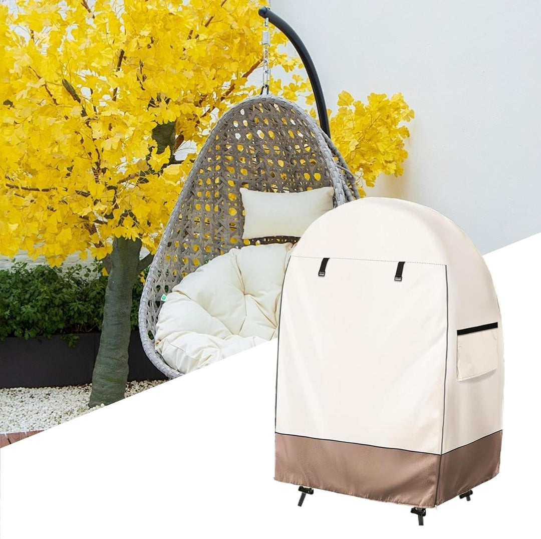 Resistant outdoor egg chair cover, detailed with a robust double zipper for full protection.