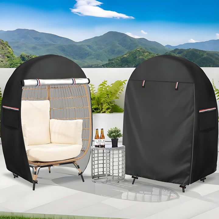UV protection egg chair cover, waterproof, with double zipper, essential for patio furniture care.