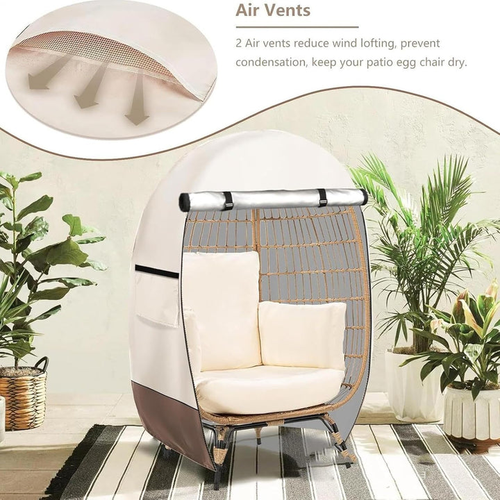 Weather-resistant egg chair cover with double zipper, offering UV protection for outdoor patio furniture.