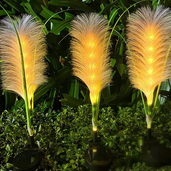 Solar powered garden light in a wicker style, perfect for brightening up any outdoor space.