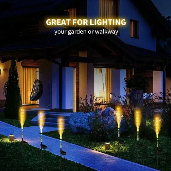 Wicker style solar garden light with a warm LED glow, enhancing outdoor decor and ambiance.