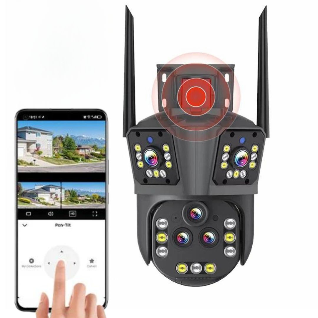 Outdoor WiFi security camera, DualGuard Ultra 10K, with 20MP, 20x zoom, night vision & motion detection.