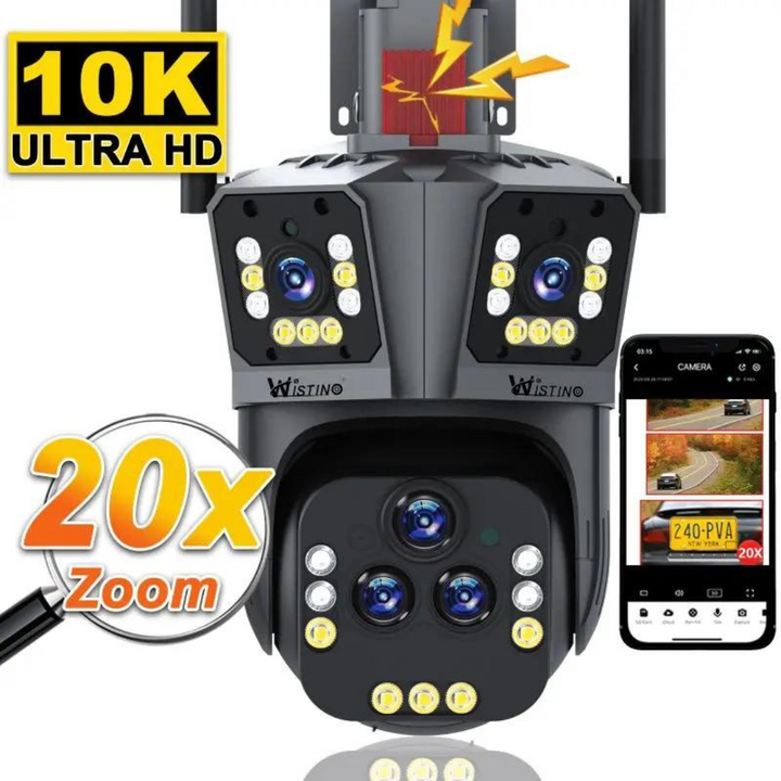 High-resolution 20MP outdoor WiFi security camera, 20x zoom, offering advanced home surveillance.