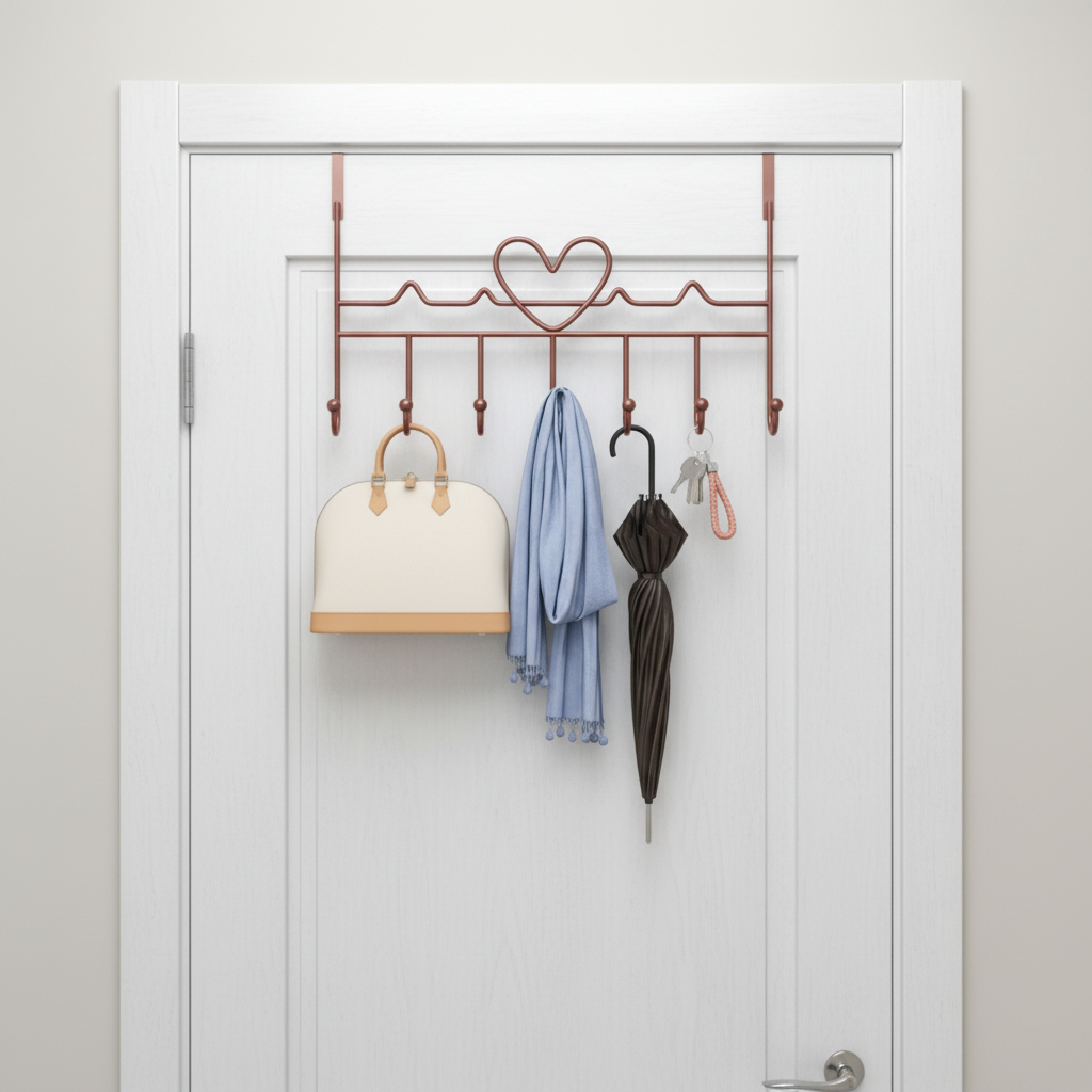 Stylish over-the-door metal coat hook, ideal for small spaces, enhances home organization