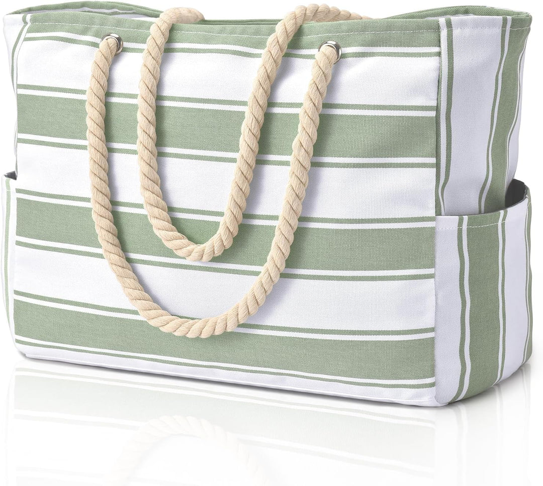 Spacious polyester beach tote bag, waterproof & sandproof, great for family summer adventures.