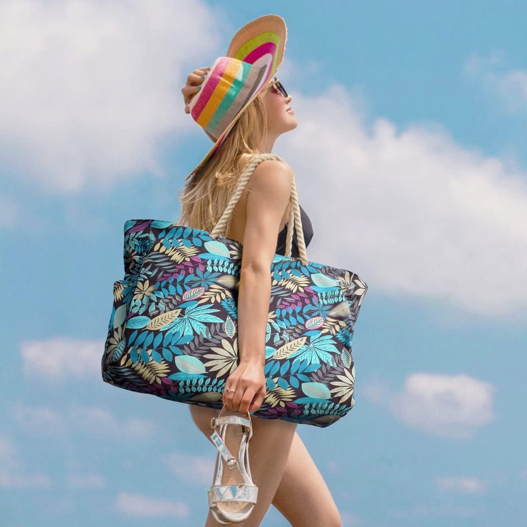 Sandproof beach tote, oversized & waterproof, keeps valuables protected.