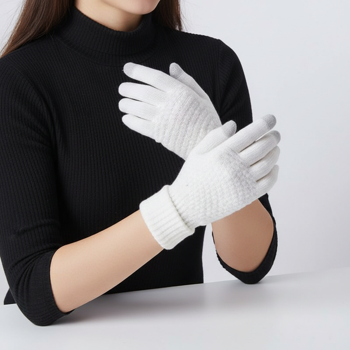 Unisex knitted touchscreen gloves in a vibrant red color, perfect for adding a pop to winter fashion and staying connected.