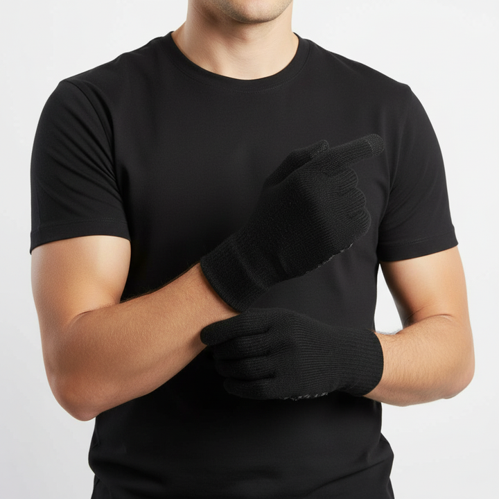 Unisex Thermal Knitted Gloves in grey, perfect for outdoor gear and staying warm in winter.