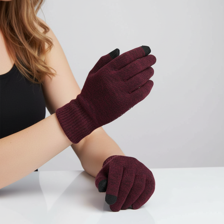 Detailed texture of knitted fabric on Unisex Thermal Touchscreen Gloves, cozy and warm.