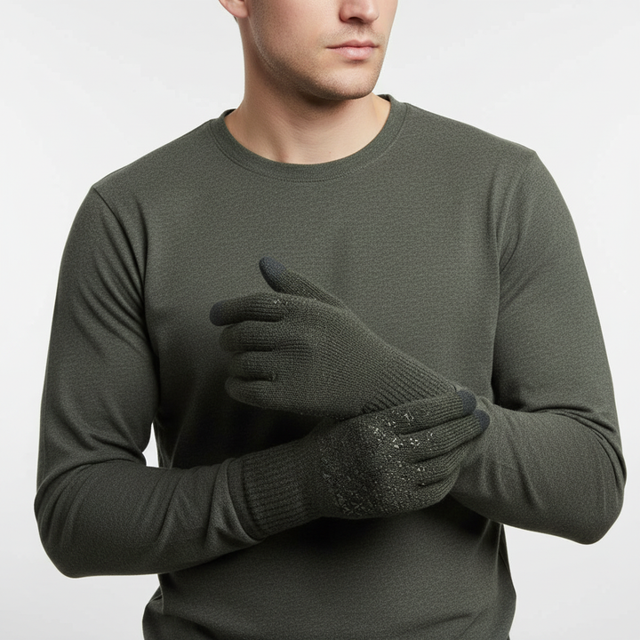 Side view of Unisex Thermal Knitted Touchscreen Gloves, highlighting ergonomic fit and warmth.