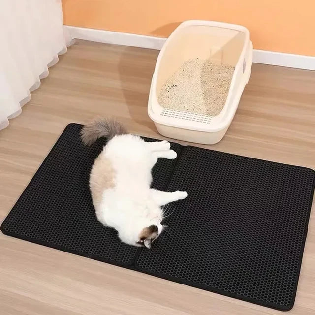 PawCatch double-layer cat litter trapping mat for cleaner floors. Effective litter catcher, hygienic pet accessory.