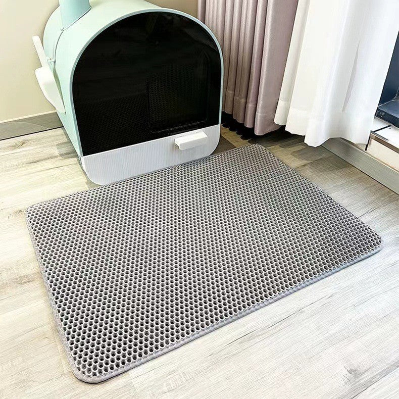 Hygienic PawCatch double-layer cat mat, designed to trap litter effectively, ensuring a cleaner floor for cat owners.
