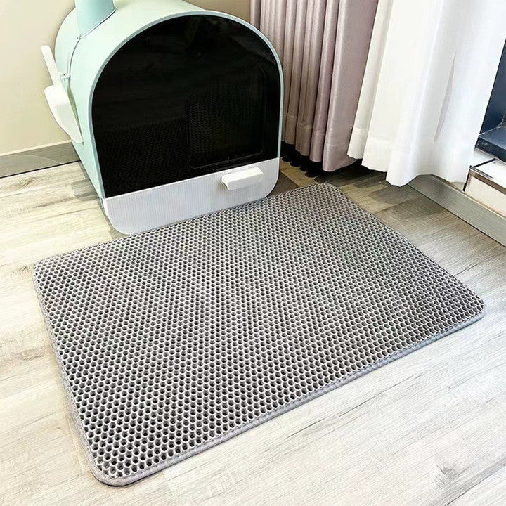 Hygienic PawCatch double-layer cat mat, designed to trap litter effectively, ensuring a cleaner floor for cat owners.