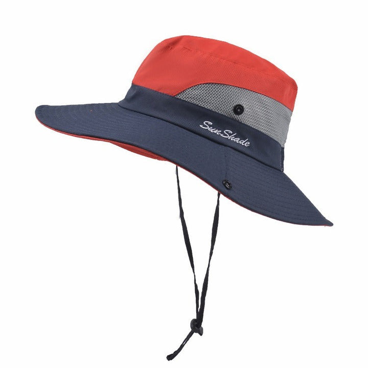 Casual pink wide brim sun hat for women, ensuring excellent UV protection.