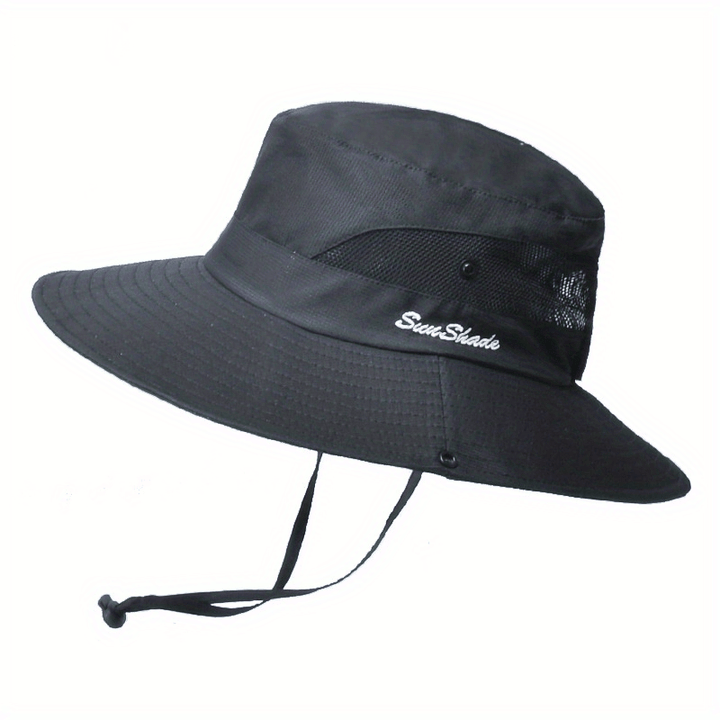 Women's elegant pink wide brim sun hat, offering superior UV protection.