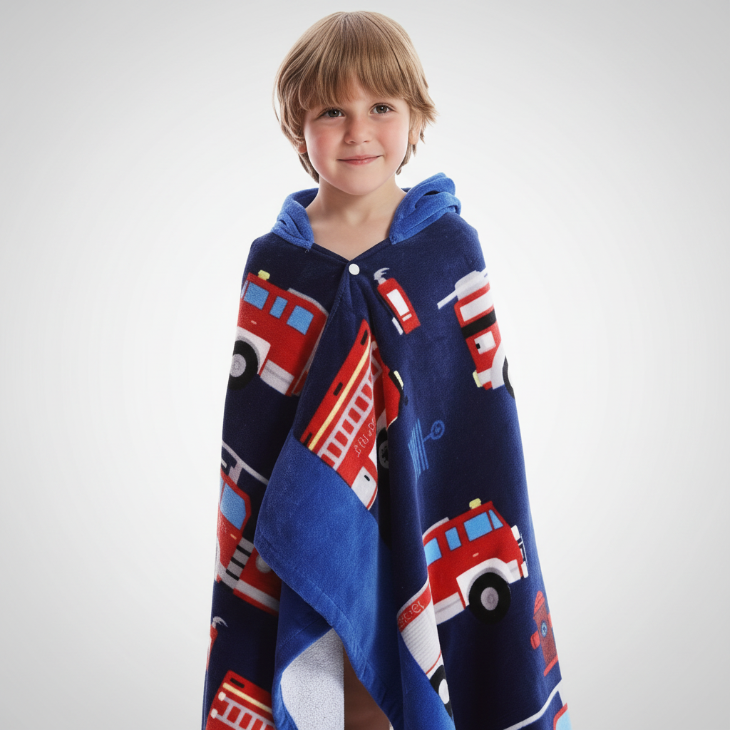 Toddler hooded cotton bath towel featuring modern cartoon embroidery, perfect for children's bath time.