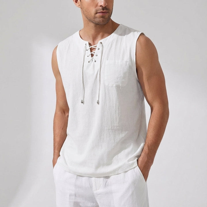 Active casual plus size men's Gary tank top, sleeveless, loose, comfortable with front lacing