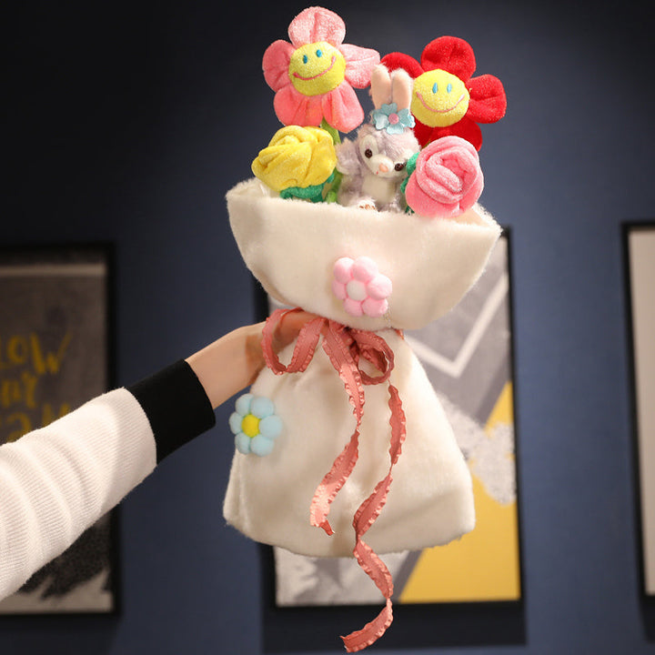 Vibrant plush character toy bouquet, a unique cuddly gift perfect for surprising anyone.