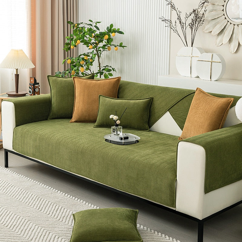 Plush chenille herringbone sofa cover & furniture protector. Soft, comfortable & stylish for living room decor.