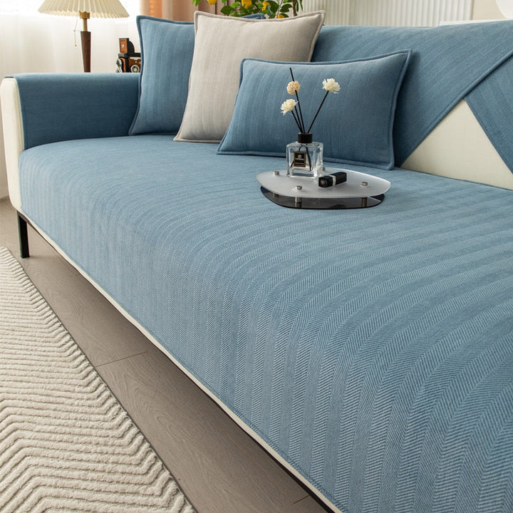 Comfortable, non-slip chenille herringbone sofa cover. A pet-friendly, stain-resistant furniture protector.