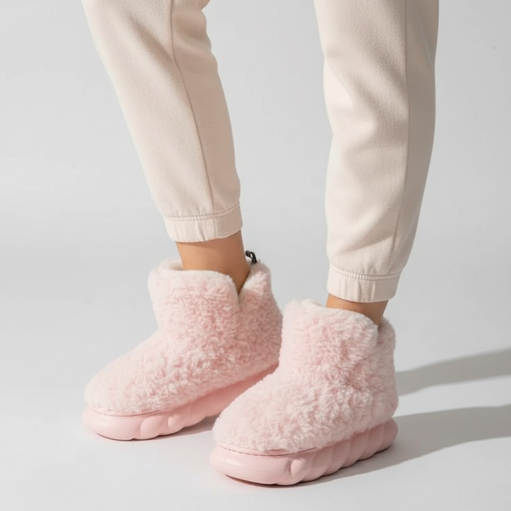 Comfortable TeddyEase women's slippers, warm and plush for indoor wear, a winter essential.