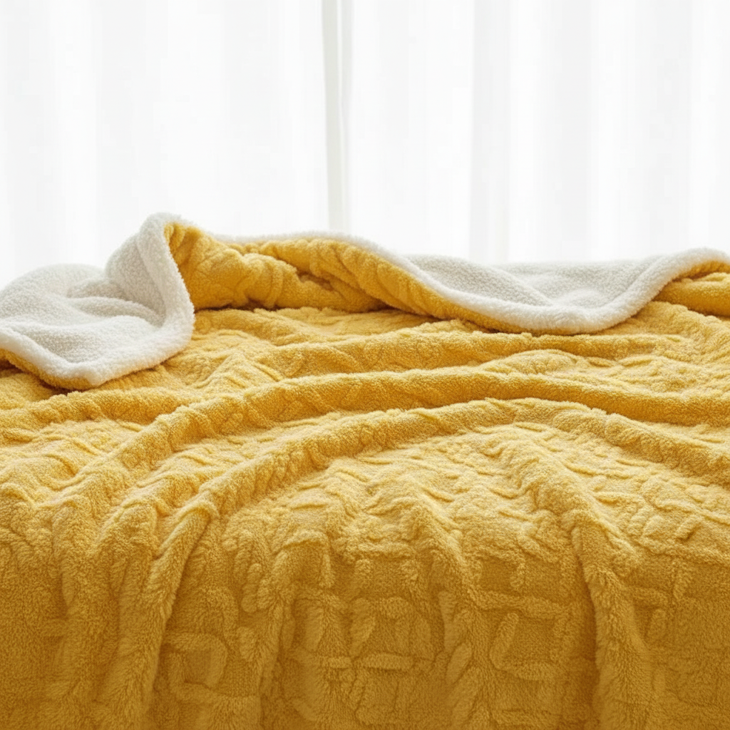 Warm and cozy double-sided throw blanket made from plush fleece and soft lambswool, enhancing home decor.
