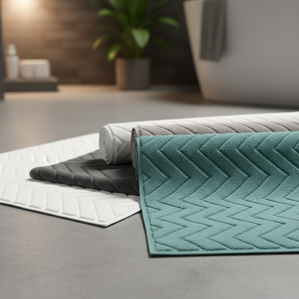 Plush gray rectangular cotton bath mat set (2 pieces) for absorbent bathroom comfort