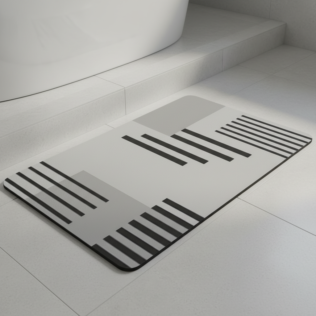 Plush grey anti-slip bath mat with textured surface for bathroom safety and comfort.