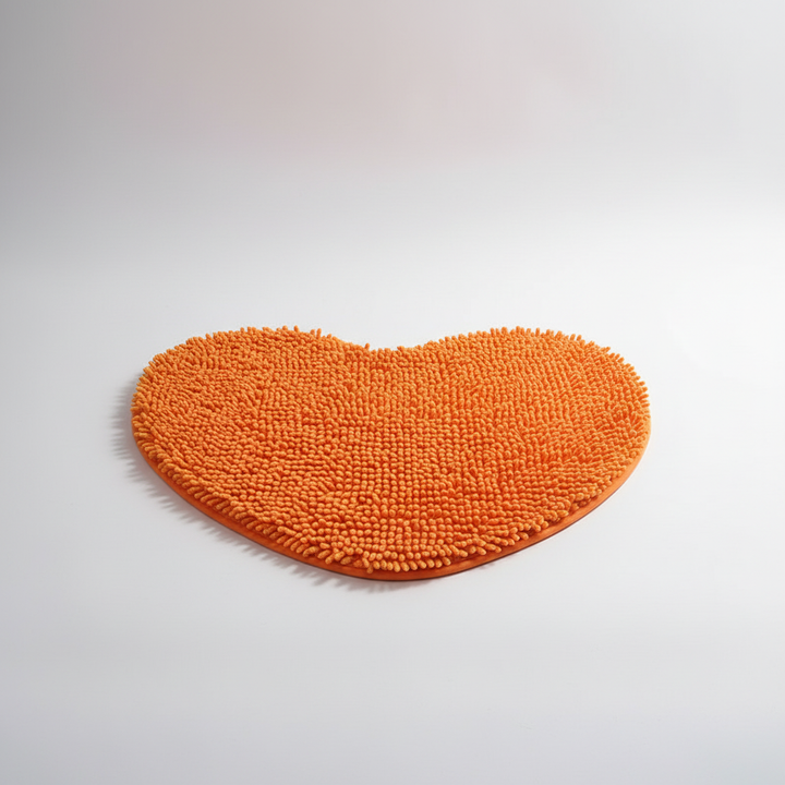 HeartMat: A luxurious plush heart-shaped bathroom rug, designed for comfort and quick drying