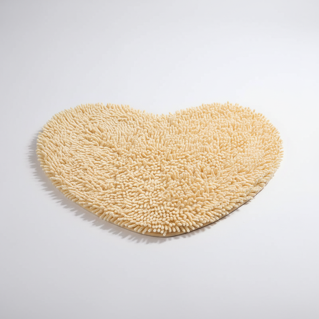 Cozy heart-shaped absorbent mat, perfect for stepping out of the shower, soft and quick-drying bathroom essential