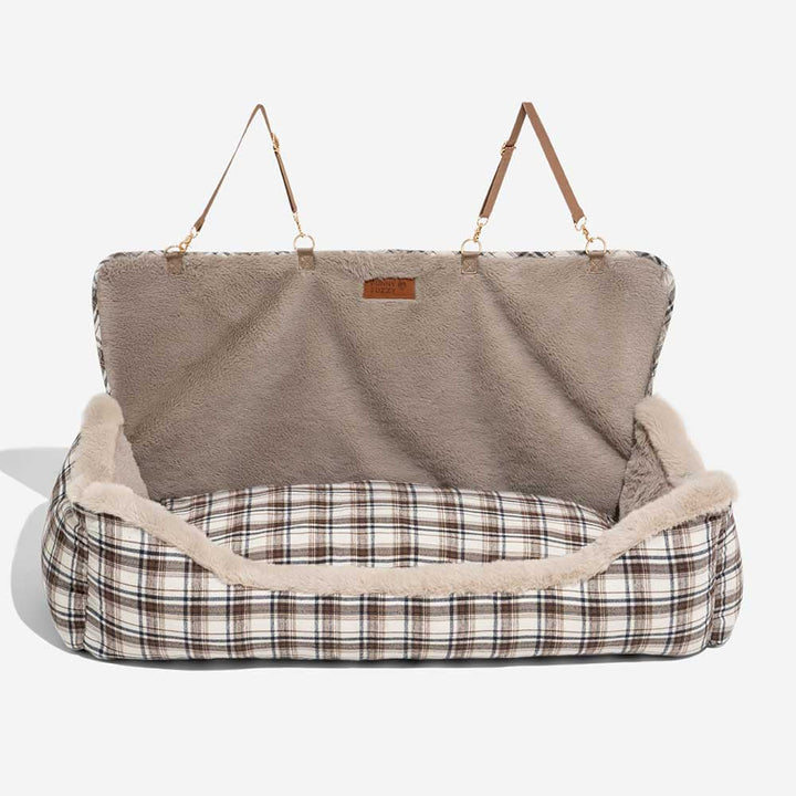 Secure pet safety car seat, a comfortable plush dog bed for all your car journeys.