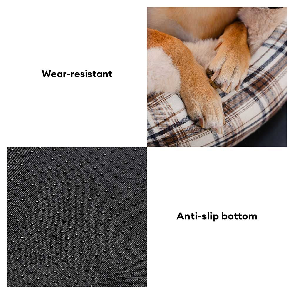 Plush pet car seat accessory, ideal for secure dog travel; a cozy car bed for pets.
