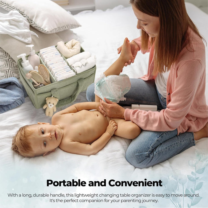 Beige Elvoria diaper caddy, minimalist design, perfect for a chic nursery, versatile storage