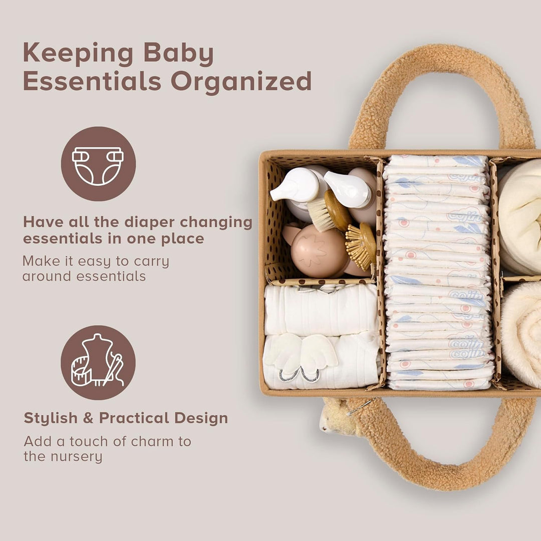 White sherpa nappy caddy organizer, versatile storage basket, great baby shower gift idea