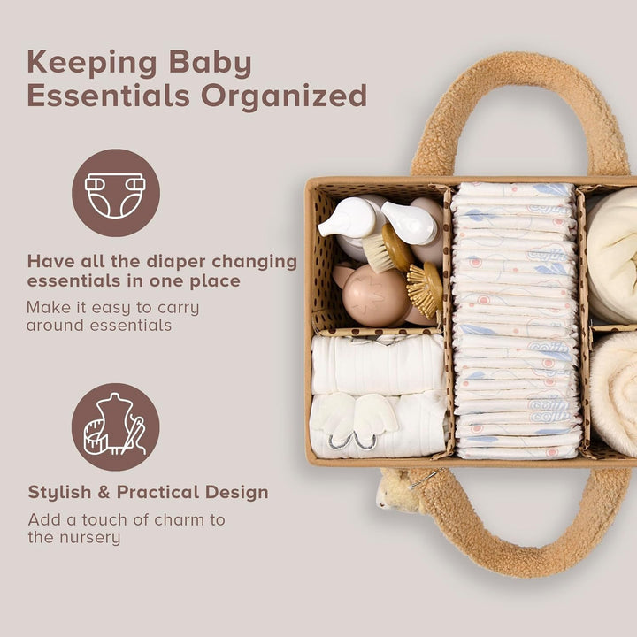 White sherpa nappy caddy organizer, versatile storage basket, great baby shower gift idea