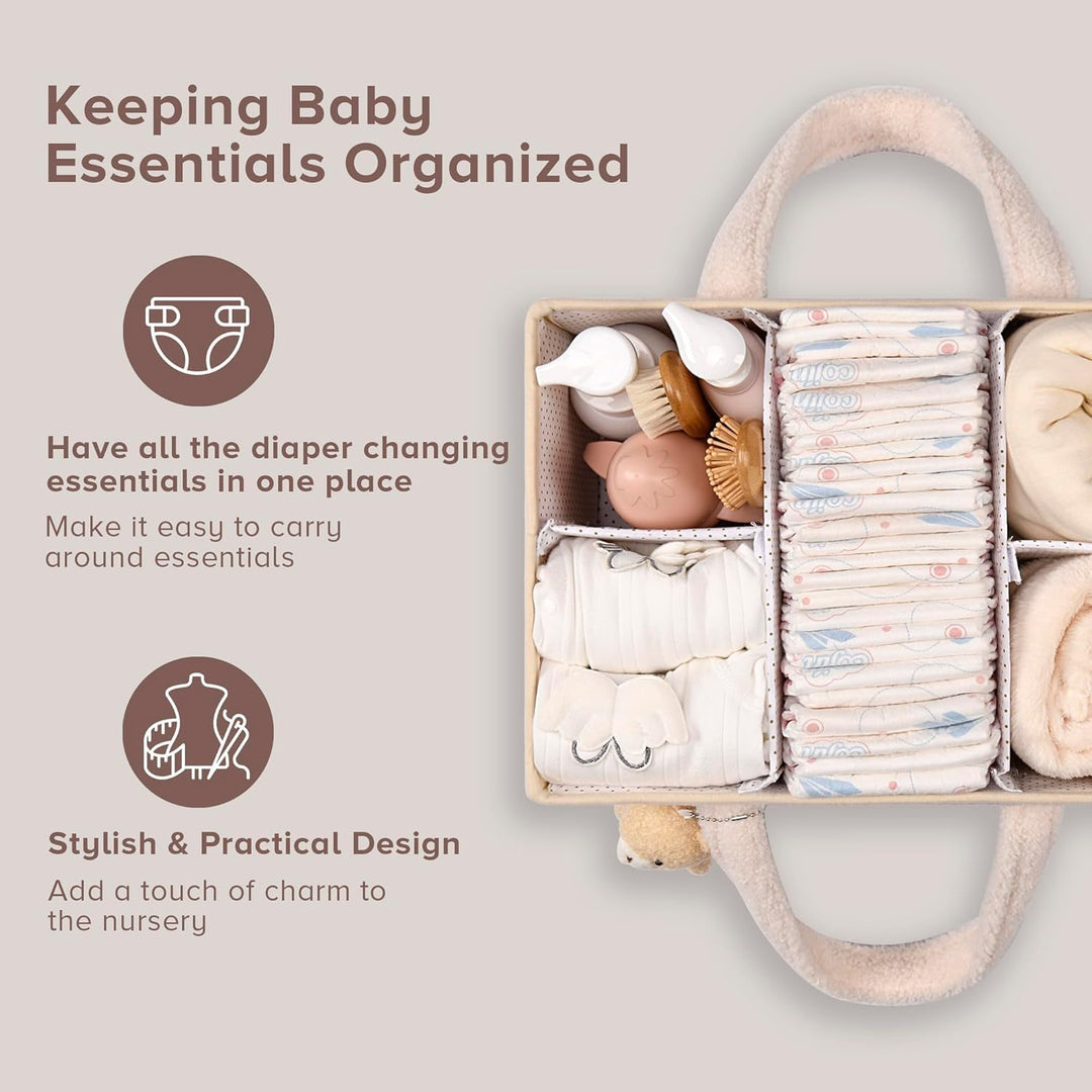 White sherpa nappy organizer, soft and safe for baby's room, lovely decor piece