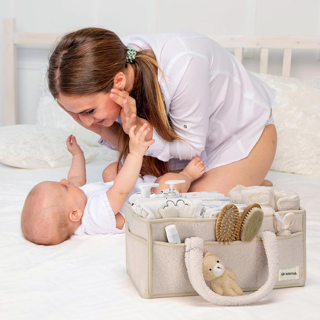 Beige Elvoria sherpa nappy caddy, a must-have for a well-organized nursery, perfect gift