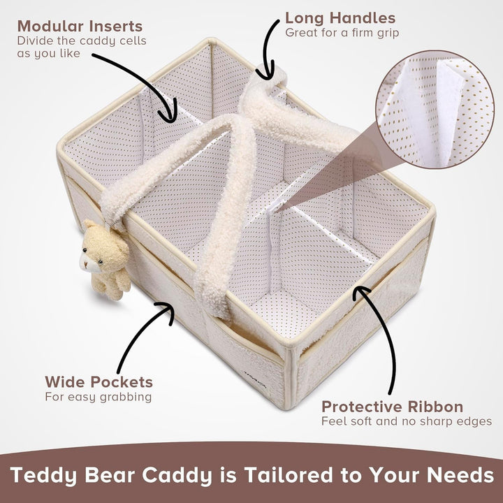 White sherpa premium baby nappy caddy organizer for nursery essentials, stylish and practical