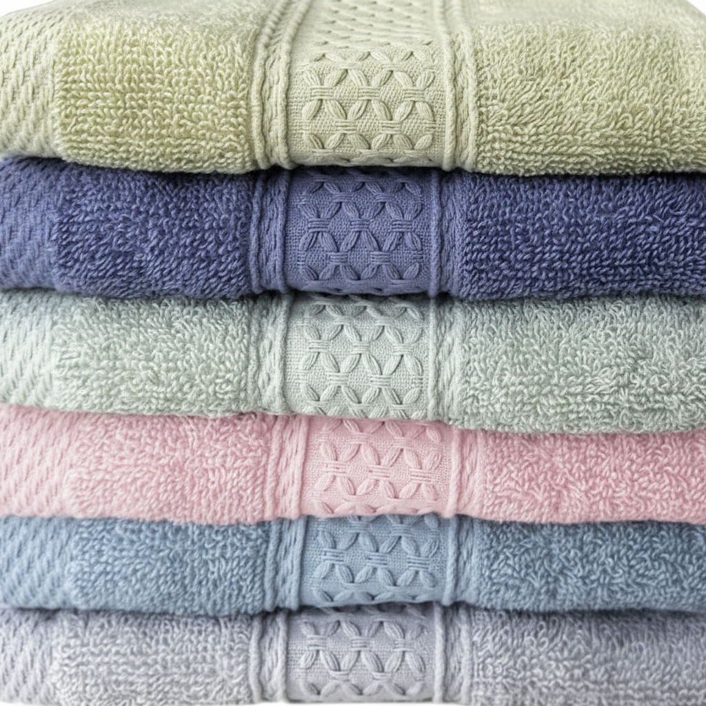 Close-up of an absorbent cotton washcloth from a six-piece set, highlighting its soft texture.